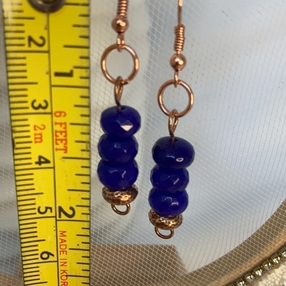 Artisan Copper and Navy Blue Jade Earrings - Picture 4 of 9